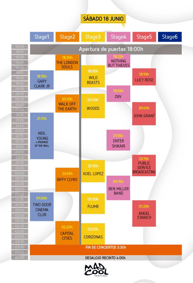 Horarios Mad Cool 2016 Sabado