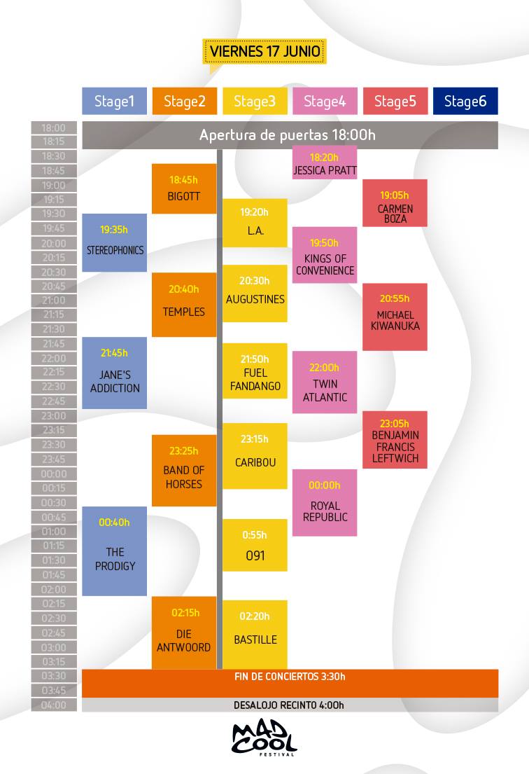 Horarios Mad Cool 2016 Viernes