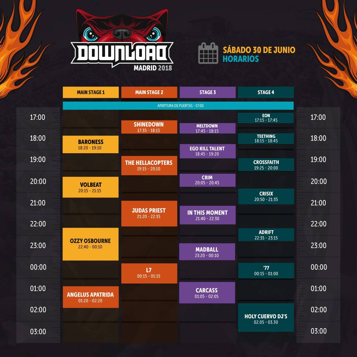 horarios download madrid 2018 sabado
