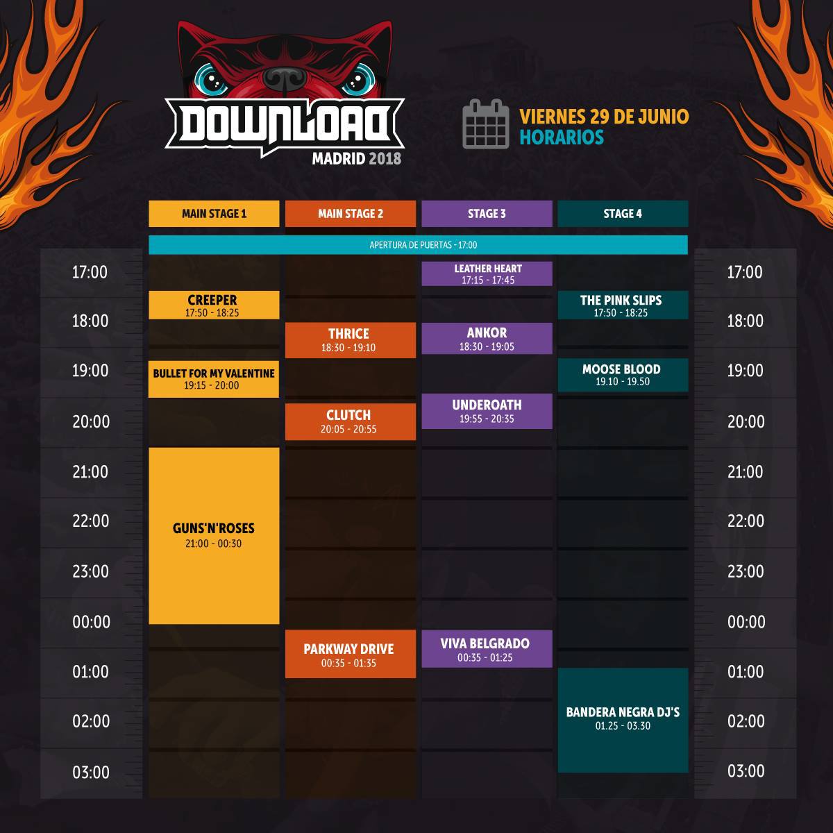 horarios download madrid 2018 viernes