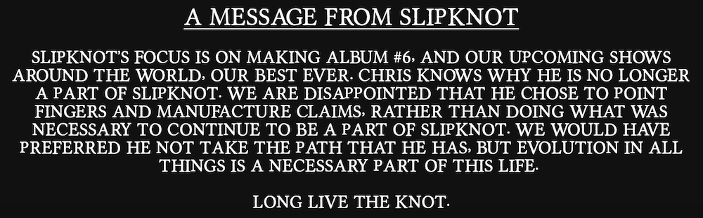 slipknot chris fehn comunicado